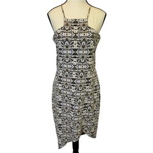 Express Womens Size Large High Neck Asymmetrical HemBodycon Midi Dress‎ Abstract